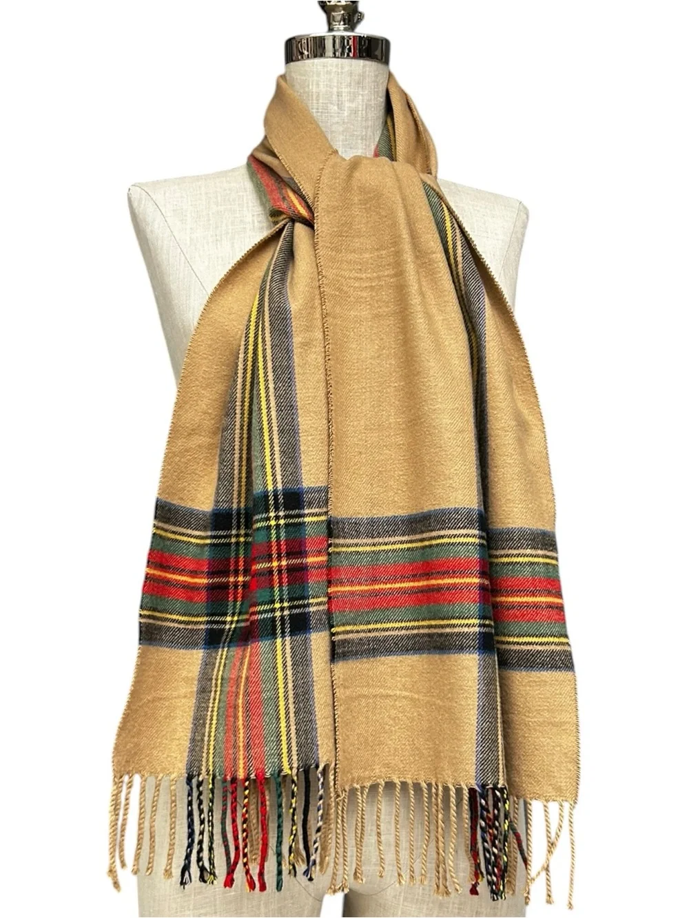 Cashmere Camel Tartan Plaid Scarf Made in Scotland 100% Fall Winter Scarf